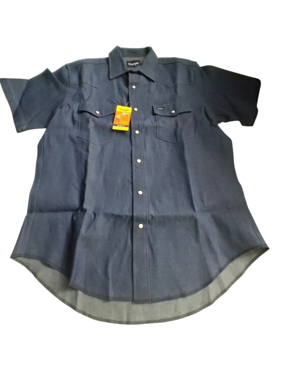 Wrangler Other - Wrangler Men's Cowboy Cut Blue Denim-Look Western Shirt Classic Fit New Size L